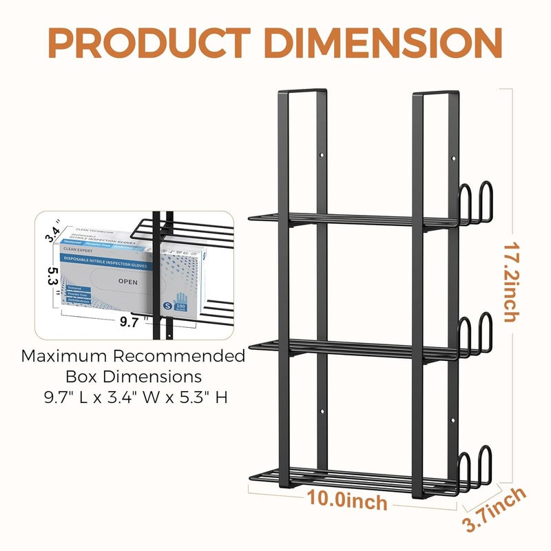 Giftormous Glove Holder Dispenser for Wall Mount, Black Metal Disposable Latex Gloves Holder for Lab, Wall-Mounted Triple Rubber Box Holder, Tissue Rack for Kitchen and Garage - Image 3
